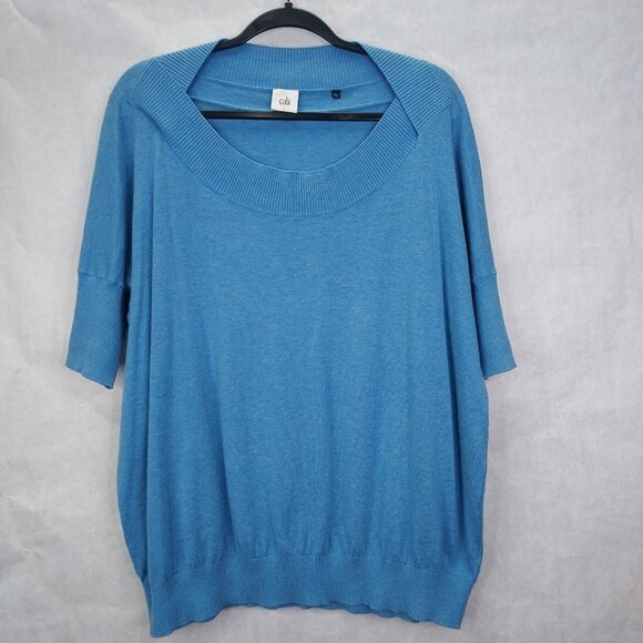 Cabi Lounge Sweater Women's Small Blue Marble Boat Neck Short Sleeve Pullover - Picture 2 of 11